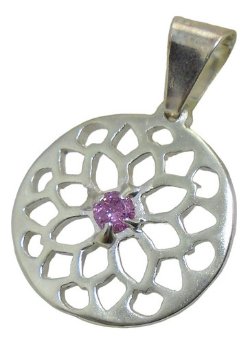 Dije De Plata Redondo Con Piedra Cubic Rosa 