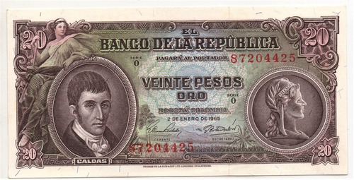 Colombia 20 Pesos 1965 Nuevo