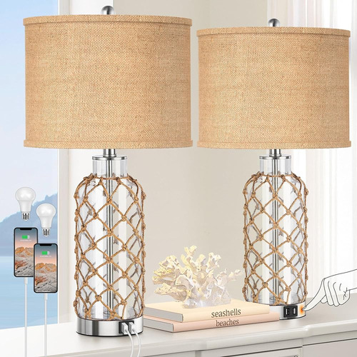 Cottage Nautical Accent Table Lamp Set Of 2, Touch Control C
