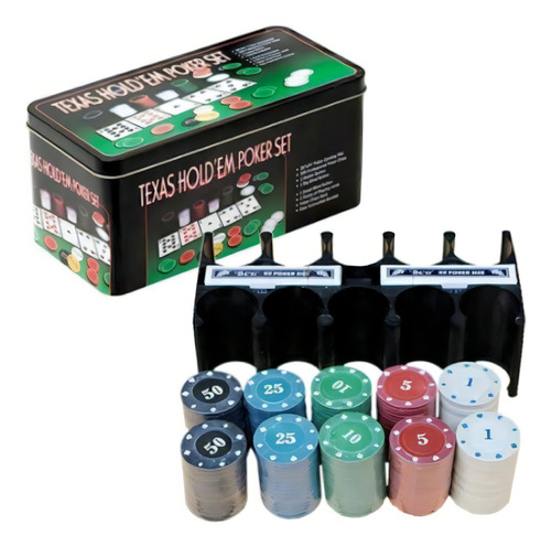 Kit Poker Texas Holdem Lata 200 Fichas 2 Baralhos Feltro