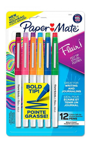 Marcador Paper Mate Flair Bold Blister X 12 Colores Surtidos