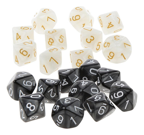 20 Pcs D10 Dados Caras Compatible Con Dnd En Blanco Y Negro