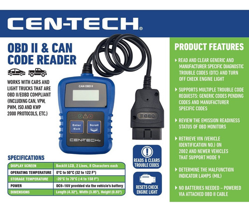 Lector De Códigos Obd Ii Cen-tech
