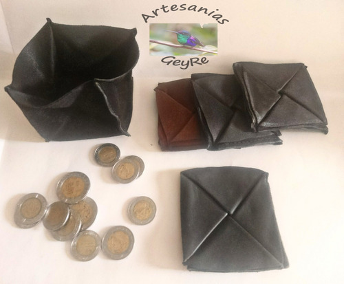 Monedero De Piel Origami, Artesanal, Hecho A Mano