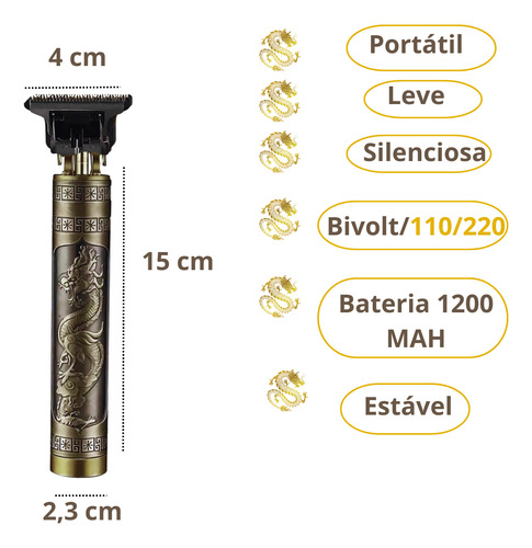 Maquina De Cortar Cabelo Dragao Acabamento Barba Sem Fio