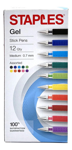 Pack 12 Bolígrafos Lapiceras Gel Colores 0.7 Mm Staples