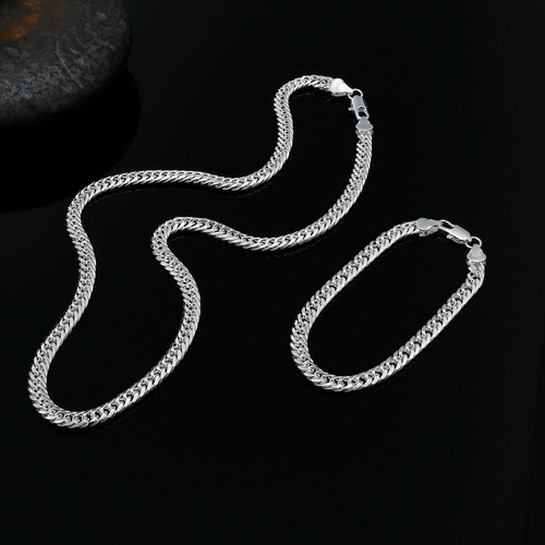 Imagen 2 de 7 de Set Cadena + Pulsera Triple Grumet Chapado Plata 925 6mm