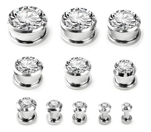 Velstron Aretes para hombre y mujer, par de expansores de titanio con circonia túnel 10mm (2 piezas), piercing de oreja