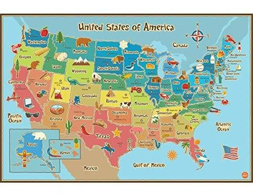 Wall Pops Wpe0623 Kids Usa Dry Erase Mapa Etiquetas De La Pa