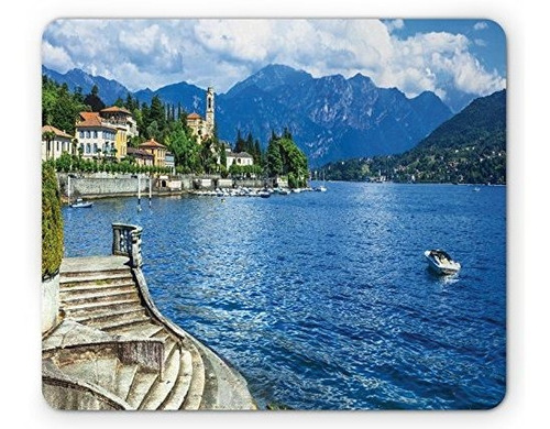 Lunarable Naturaleza Mouse Pad, Lago Pastoral Como 4zk7j