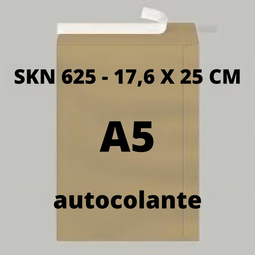 Envelope Saco Pardo A5 Autocolante 17,6 X 25 Cm 80g - 100 Un Cor Marrom
