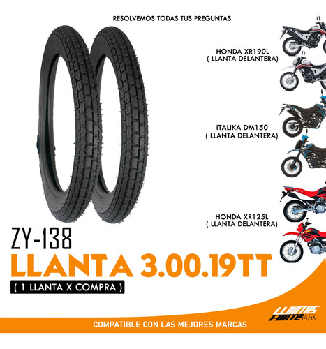 Llanta 3.00-19 Italika Dm 150 Honda Xr 150 Fortemax Tt