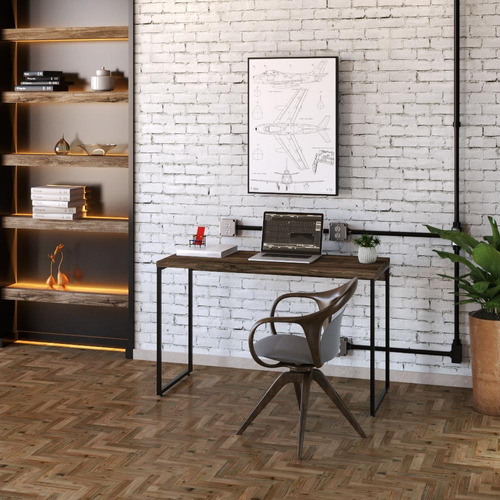 Mesa Escrivaninha Para Escritório Office 1,20m Dynamica Cor Carvalho Dark / Est.Preta