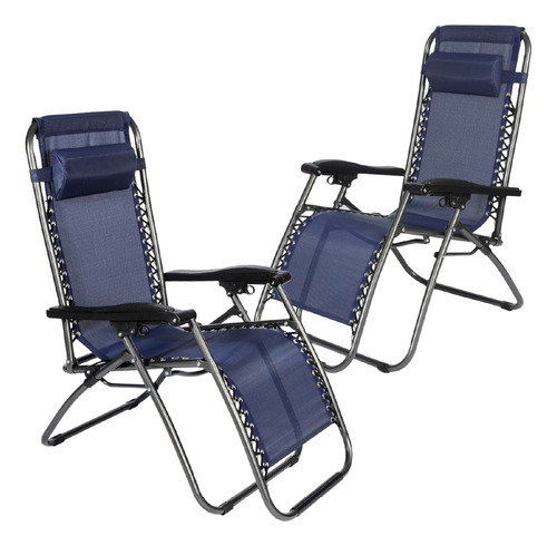 Set 2 Camastros Plegables Gravedad Cero Sillas De Playa Color Azul