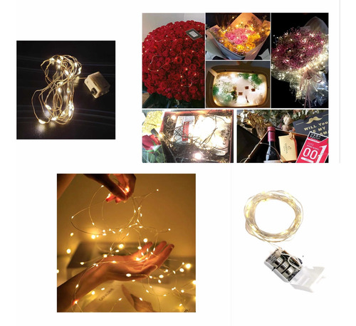 Imagen 4 de 9 de Guirnalda Luz Led Alambre De Cobre Luz Intermitente 2m X10ud