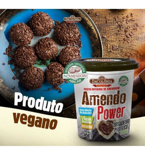 Pasta de Amendoim Integral Brigadeiro Proteico Zero Lactose DaColônia Amendo Power Pote 450g