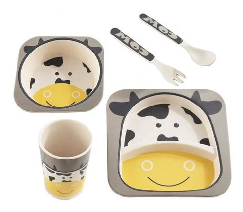 Imagen 4 de 4 de Set De Platos De Bambú Para Bebe - Varios Diseños Animales