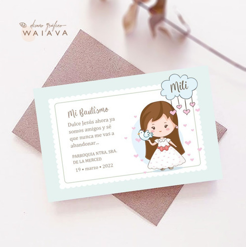 Imagen 5 de 10 de Estampitas Bautismo Tarjetas Estampas Nenas Horizontal X 3u