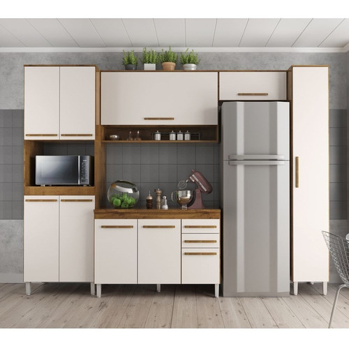 Imagem 2 de 5 de Cozinha Modulada 6 Peças Prata - Castanho/off-white