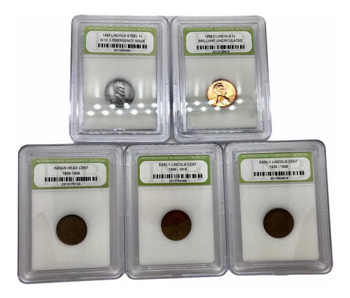 Lote 5 Monedas 1 Centavo Período 1903 - 1958 Estados Unidos (Usado)
