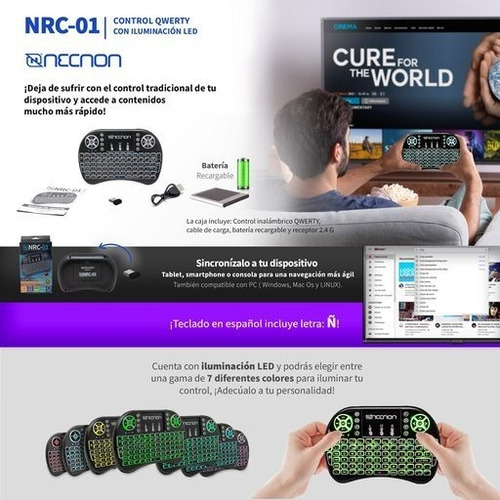Necnon Ncr-01 Control Remoto Con Teclado Qwerty Y Mousep /v