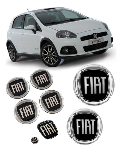 7 Adesivos Emblema Fiat Preto Punto 2008 ( Frete Fixo )