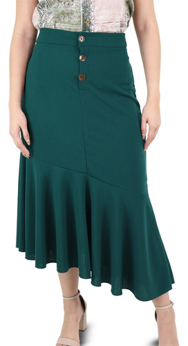 Falda Midi Asimétrica Olan Abertura De Botones Para Mujer