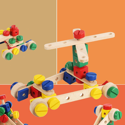 Juego De Construcción De Bloques De Madera Con Tuercas Y