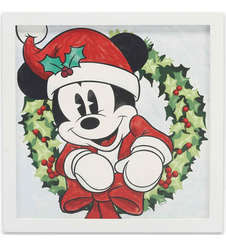 Mickey Mouse En Corona Navideña Enmarcada Decoración