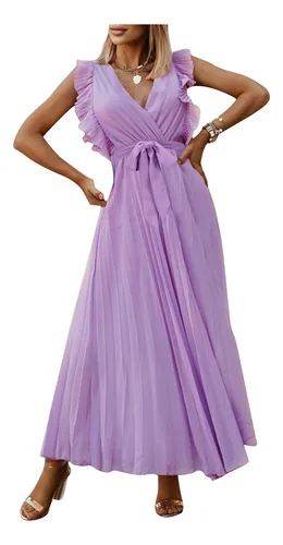 Vestidos de chiffon con volantes en las mangas y tirantes finos Marrón