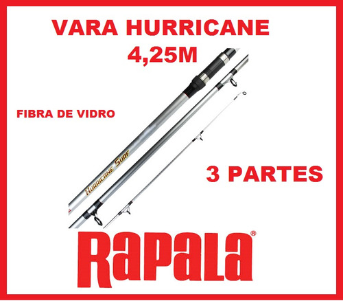 3 Varas Rapala Hurricane 4,25 Mt Fibra De Vidro Praia/costão