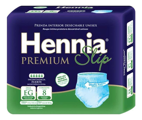 Hennia Slip Ropa Interior Descartable Adultos Xg X 8 Unidad