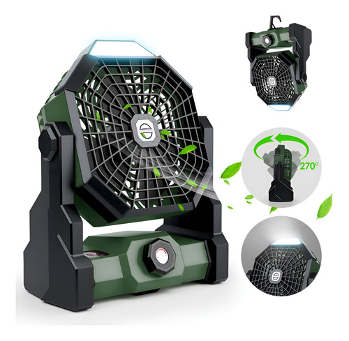Ventilador De Camping Recargable Portátil Con Luz Led