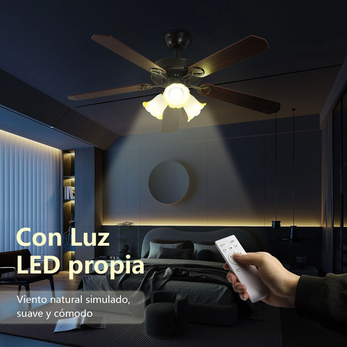Ventiladore De Techo Abanico Control Remoto Temporización 1.32 M 60hz Negro Marrón Madera 5