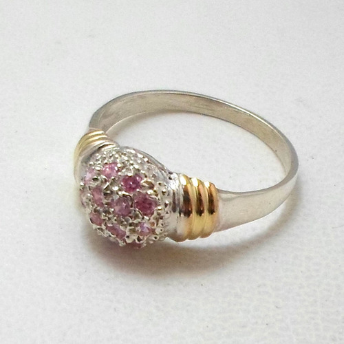 Anillo Plata Oro 18 Kts Frutilla Cubics Rosa  Nro 18