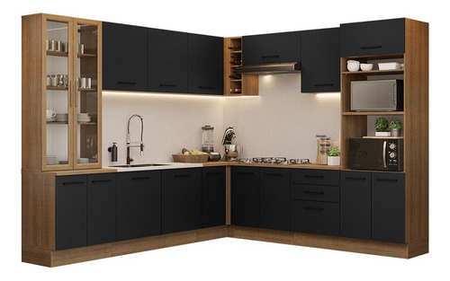 Armário De Cozinha Completa 549cm Agata Madesa 01 Cor Rustic/preto