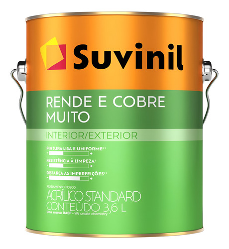 Tinta Acrílica Rende E Cobre Muito Standard Fosco 3,6l Cores