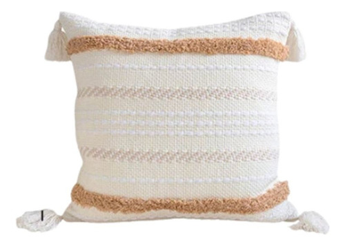 Almohadon Cuadrado 45x45 Chenille Macrame Con Flecos Lcm Color Beige Diseño de la tela Texturado