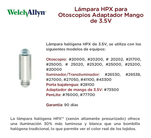 Imagen 5 de 10 de Lampara Hpx Otoscopios Mango Welch Allyn Envio Gratis