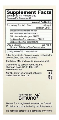 Jarrow Formulas Dophilus Probiótico 3 Billion Cfu 60g Sabor Sin Sabor