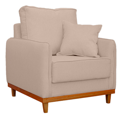 Kit Poltrona Sofa Sena 2 Lugar Base Madeira Sala Linho Palha
