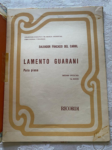 Lamento Guarani - Partitura Para Piano (ricordi) (Usado)