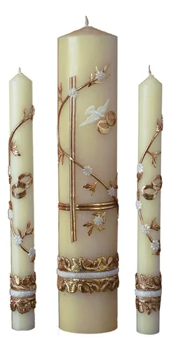 Velas Toscano - Juego De 3 Velas De Boda Con Cruz Modelo 5