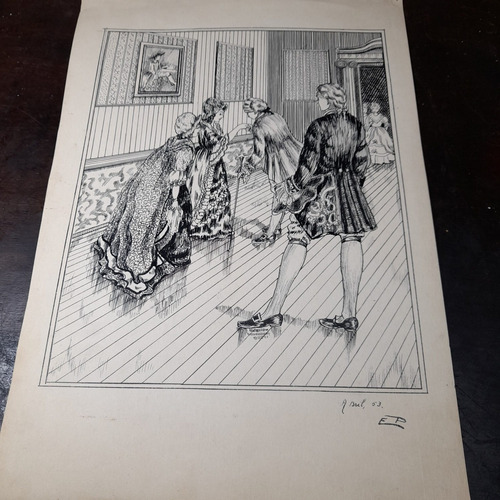 Imagem 2 de 7 de Pintura Desenho Bico De Pena Nanquim Datado 1953 Antigo