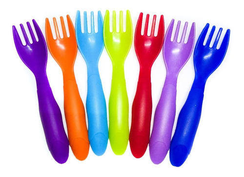 25 Pzs Tenedor Plastico Infantil Kinder Colores Surtidos
