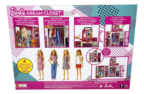 Conjunto Grande Armário Closet Dos Sonhos Boneca Menina Barbie 02 Andares - Acompanha Roupas E Acessórios - Inclui Looks Enfermeira Salva Vidas Espelho Corpo Inteiro E Lavanderia - Mattel Brinquedos