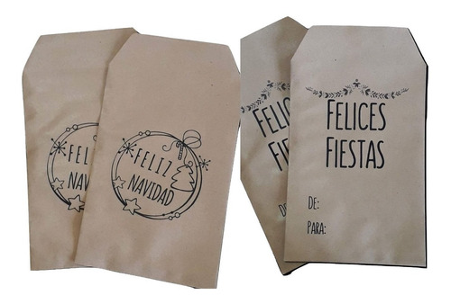 10 Bolsita Sobre Papel Kraft Madera Personalizado (13x19cm)