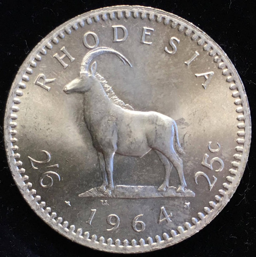 Rodesia Britanica, 2 Y 1/2 Shillings, 1964. Sin Circular