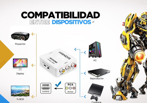 Imagen 4 de 10 de Conversor Rca A Hdmi Adaptador 1080p Camara Consola Play Led