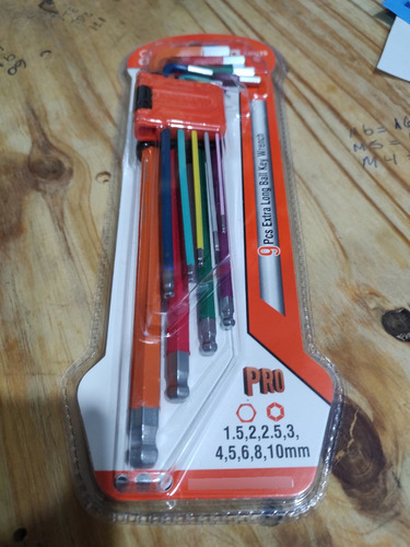 Set Llaves Allen En Colores 9 Piezas Punta Bola 1.5-10 Mm